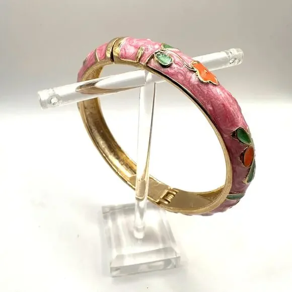Pink Green Cloisonné Bracelet Jewelry Mark Enamel Preppy Statement Bangle - Picture 9 of 9